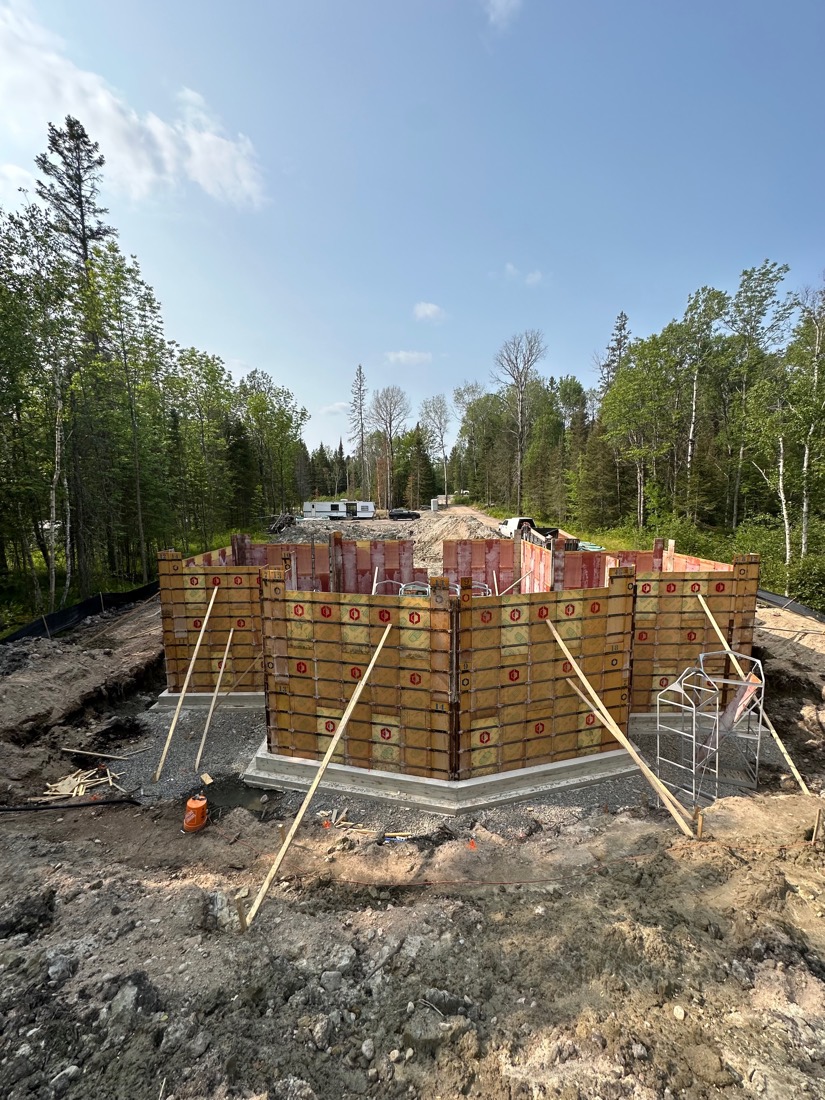 Formed concrete foundation walls on a Muskoka build